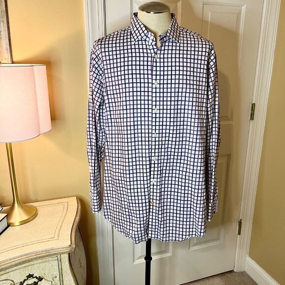 NWOT Men's Lot of 2 Thomas Dean Plaid Check Flip Cuff Shirts Size  XXL  2XL - Picture 2 of 5